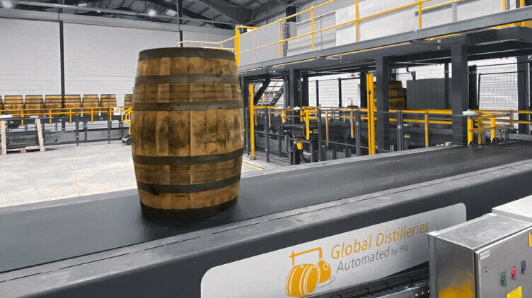 Whiskey cask on a conveyor belt