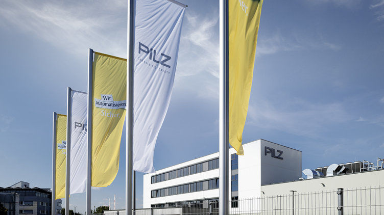 Flags in front of the HQ building Pilz GmbH & Co. KG - Ostfildern, Germany